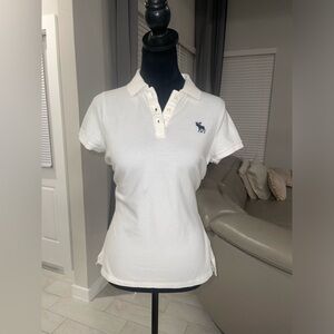 NWT Y2K Vintage Abercrombie & Fitch Women Polo Shirt White Stretch Preppy L